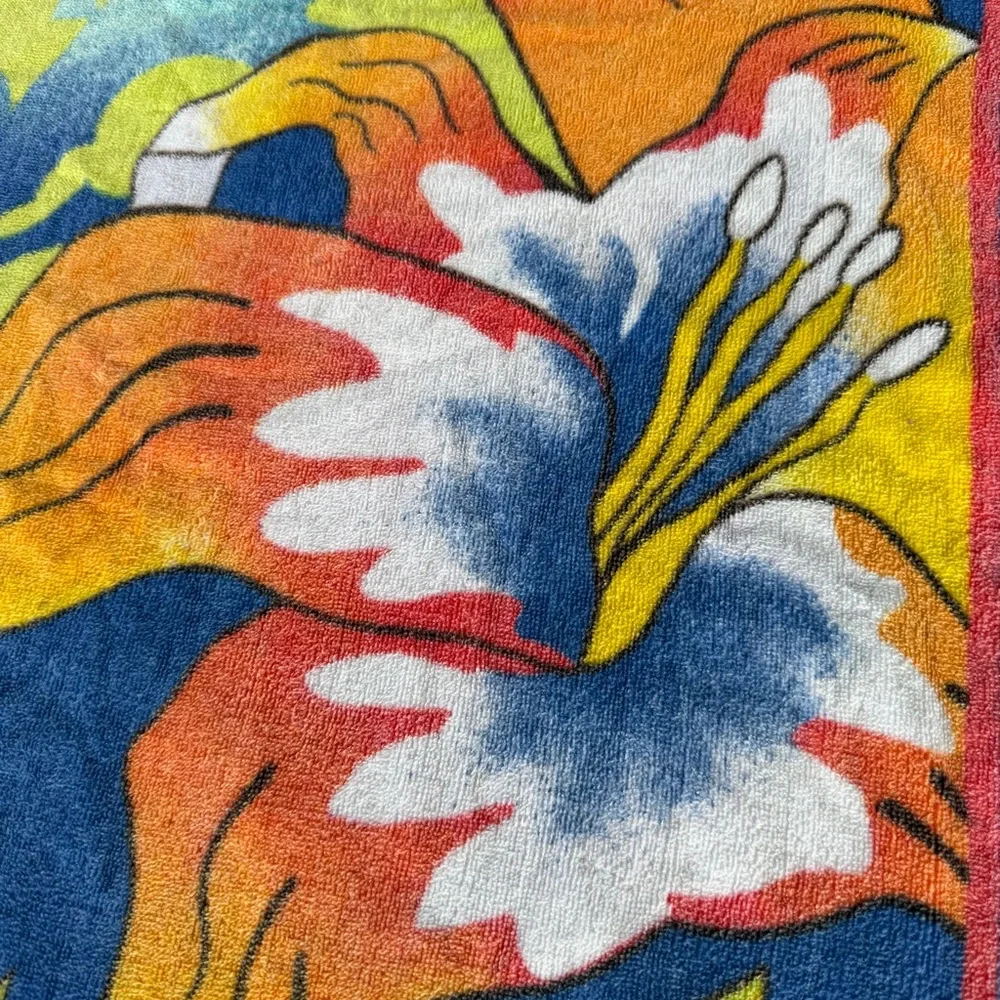 Vintage Cecil Saydah Tropical Parrot Beach Pool Towel Bright Colorful 30x59 GUC